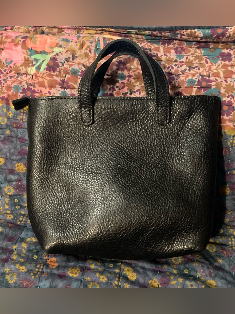 Portland Leather Pebbled Black Leather Crossbody Mini Tote - Picture 2 of 5